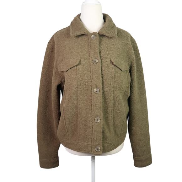 Joie olive green sherpa teddy button front jacket M - Picture 1 of 6